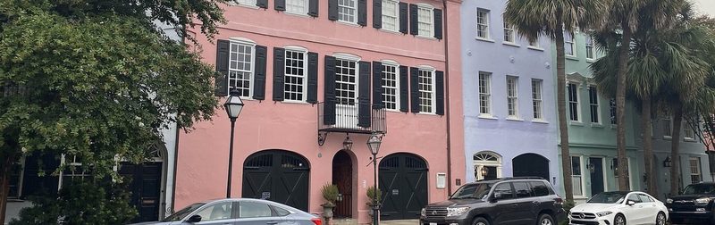 Rainbow Row pastel Georgian houses on East Bay Street in Charleston