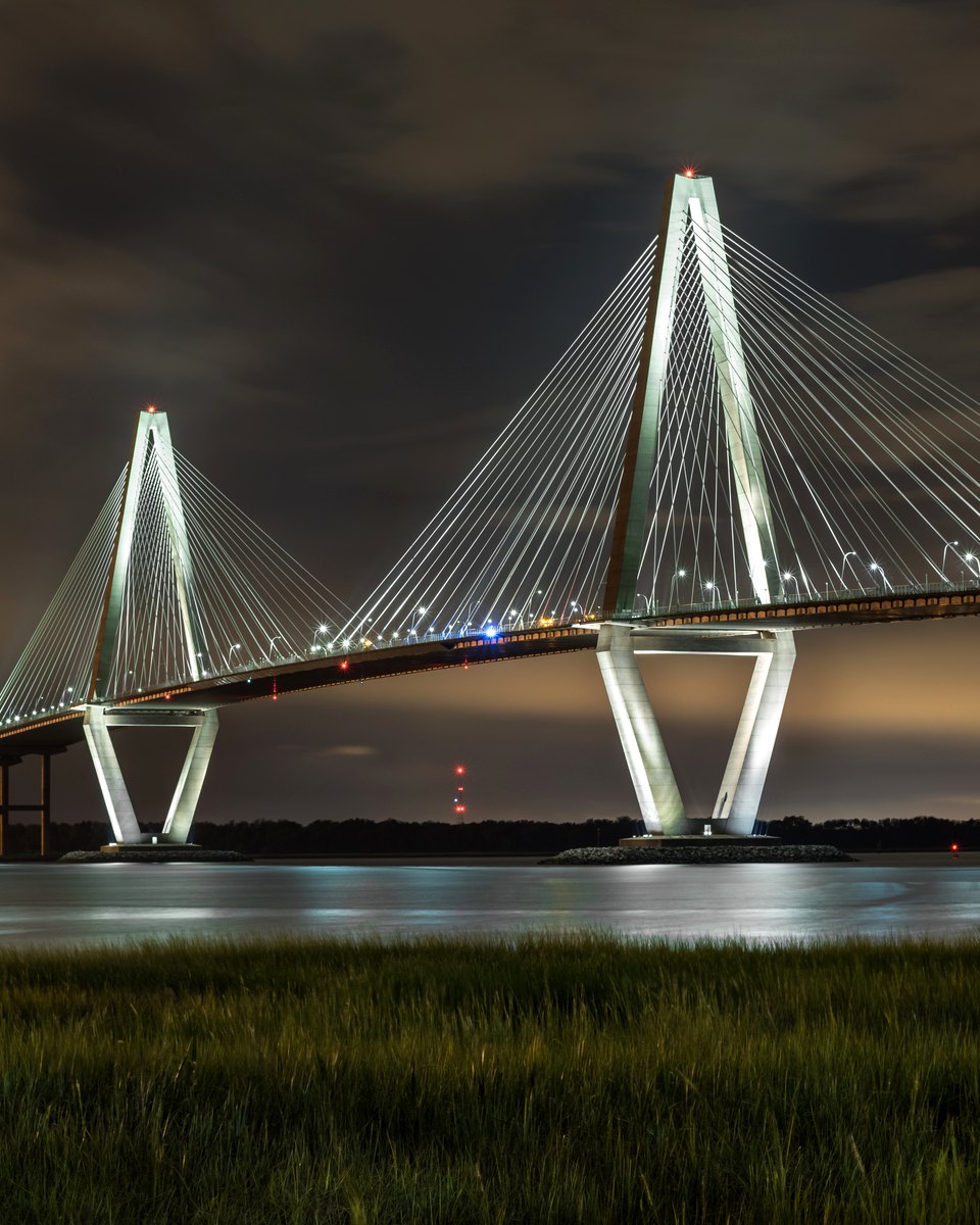 Arthur Ravenel Jr. Bridge over Charleston Harbor at night