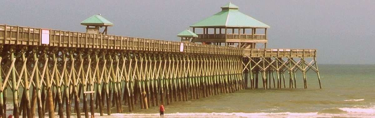 Folly Beach pier and shoreline near Charleston SC