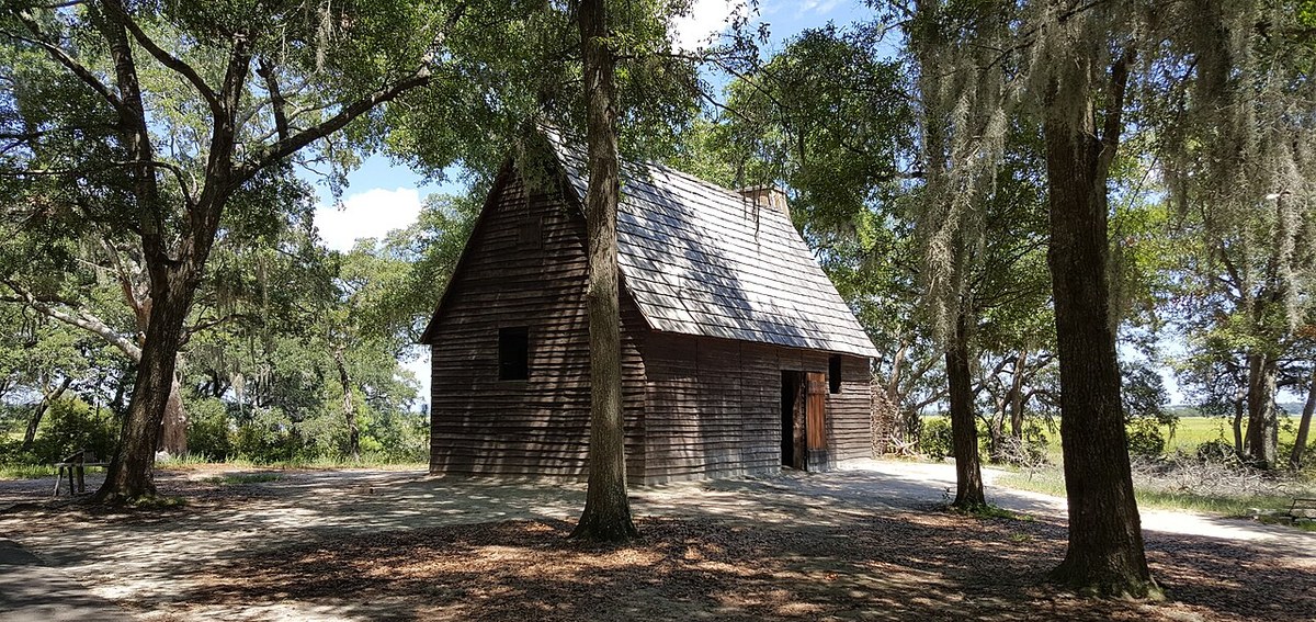 Historic cabin reconstruction at Charles Towne Landing State Historic Site